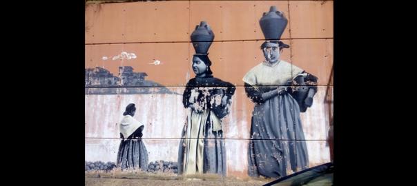 Mural a l’entrada de Fraga per la carretera del Cinca. Foto: M.I.