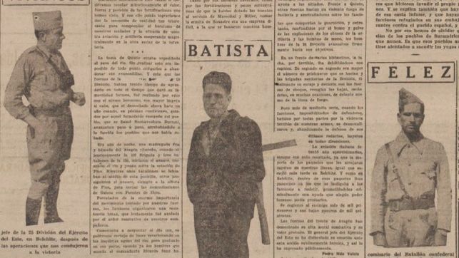 Contraportada de Solidaridad Obrera en la que aparece Bautista Albesa tras la conquista de Belchite.