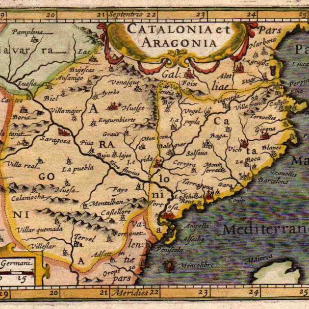 Mapa de Catalunya i Aragó (1603). Font National Library of New Zeland
