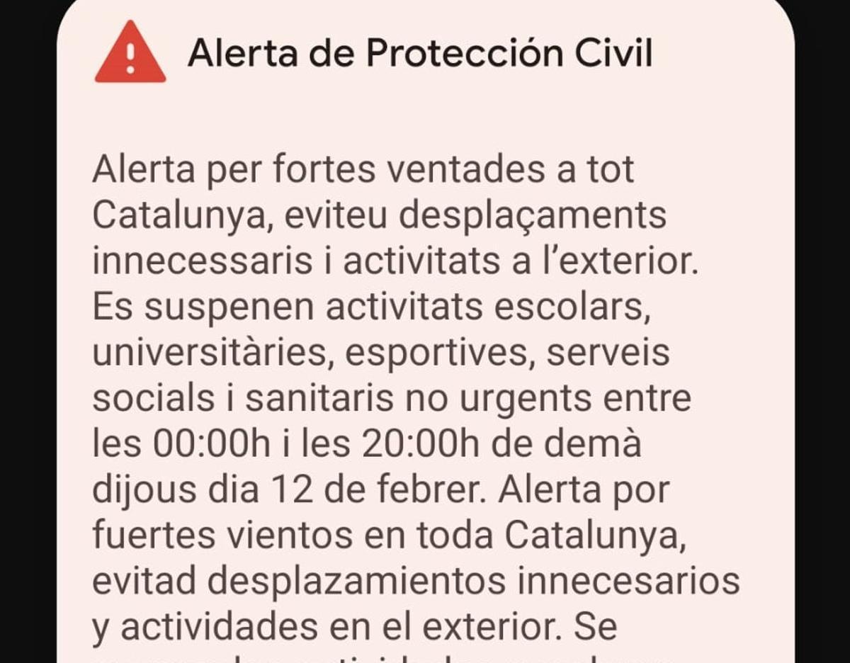 Captura de pantalla con el mensaje que el docente recibió en su teléfono móvil.